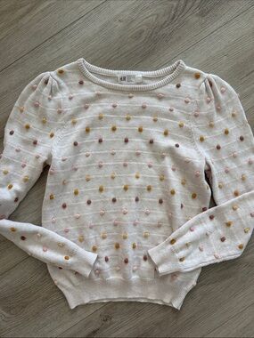 H&M Girls Cream Multicolor Bobble Pom Pom Knit Sweater Size 8/10